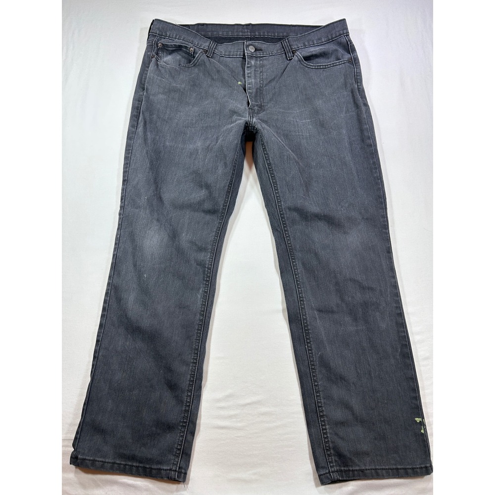 Levis 505 Regular Fit Jeans Mens 40x32 Faded Black Straight Leg Paint Splatter